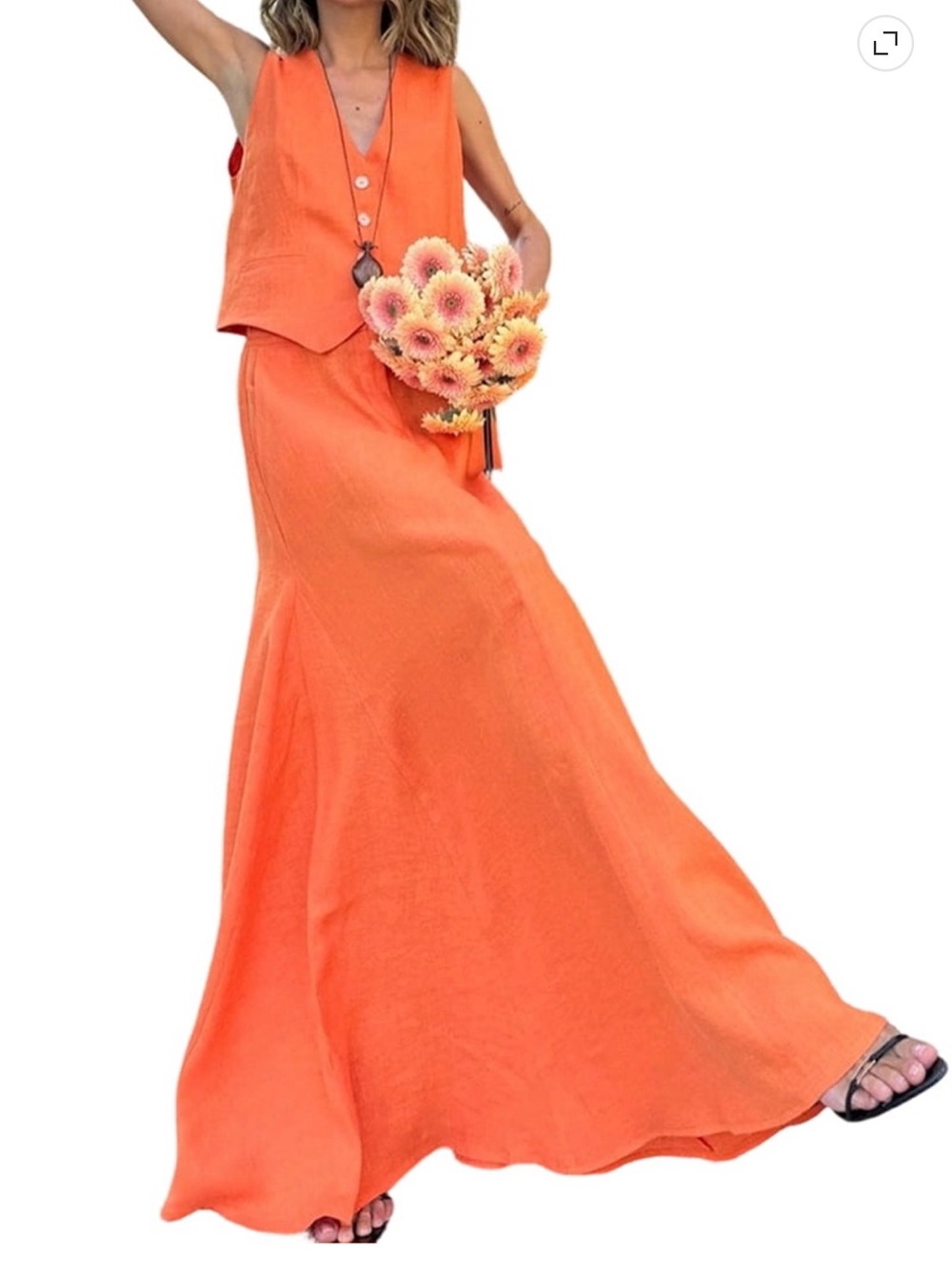 Women's Orange Maxi Skirt - Lightweight Flowy Design